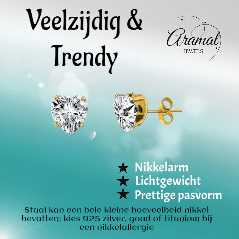 Zirkonia Hart Oorbellen Goudkleur – 6mm - Aramat Jewels - Oorbellen - cadeautip