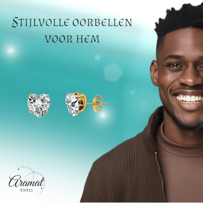 Zirkonia Hart Oorbellen Goudkleur – 6mm - Aramat Jewels - Oorbellen - cadeautip