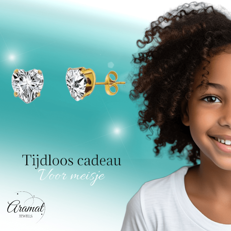 Zirkonia Hart Oorbellen Goudkleur – 6mm - Aramat Jewels - Oorbellen - cadeautip