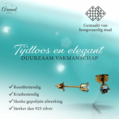 Zirkonia Oorbellen Lichtblauw – 4mm – RVS - Aramat Jewels - Oorbellen - cadeautip