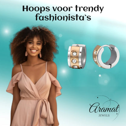 Earrings – Steel Huggies Zirconia Bicolor (13mm)