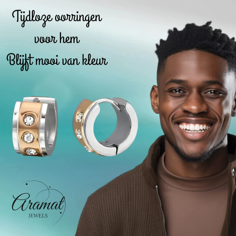 Earrings – Steel Huggies Zirconia Bicolor (13mm)