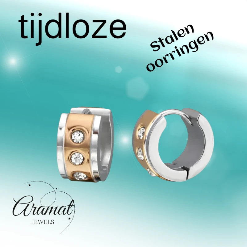 Earrings – Steel Huggies Zirconia Bicolor (13mm)