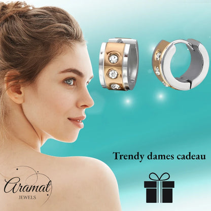 Earrings – Steel Huggies Zirconia Bicolor (13mm)