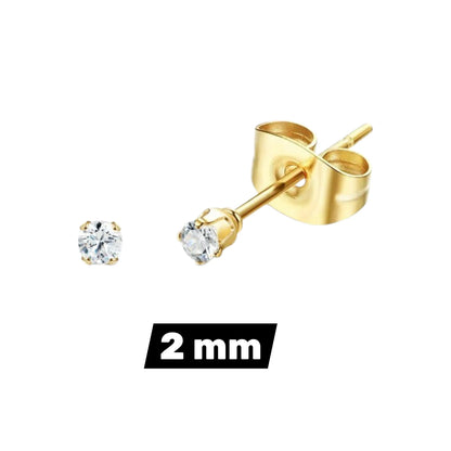 Steel Zirconia Stud Earrings Gold Transparent – 2mm to 6mm
