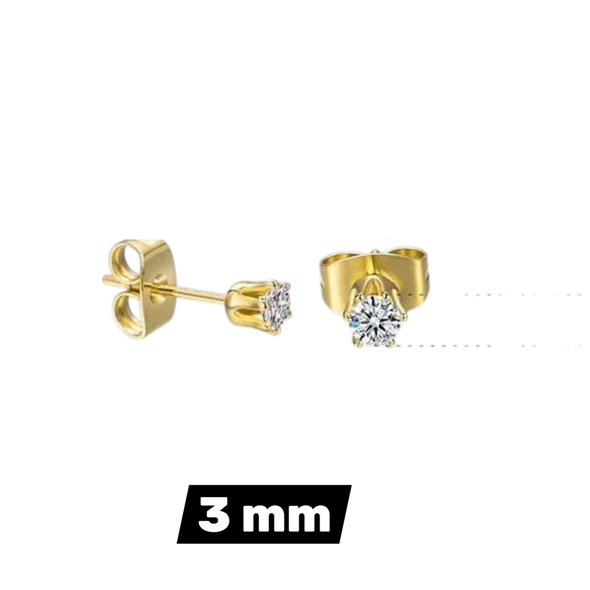 Steel Zirconia Stud Earrings Gold Transparent – 2mm to 6mm
