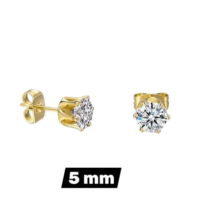 Steel Zirconia Stud Earrings Gold Transparent – 2mm to 6mm