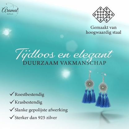 Zomerse Boho Oorhangers Kwastjes Blauw 75mm - Aramat Jewels - Oorbellen - cadeautip