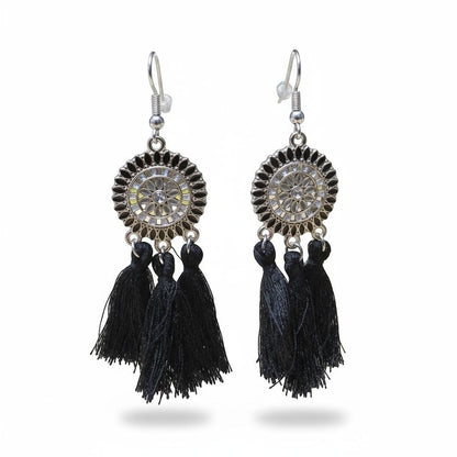 Zomerse Boho Oorhangers Kwastjes Zwart 75mm - Aramat Jewels - Oorbellen - cadeautip
