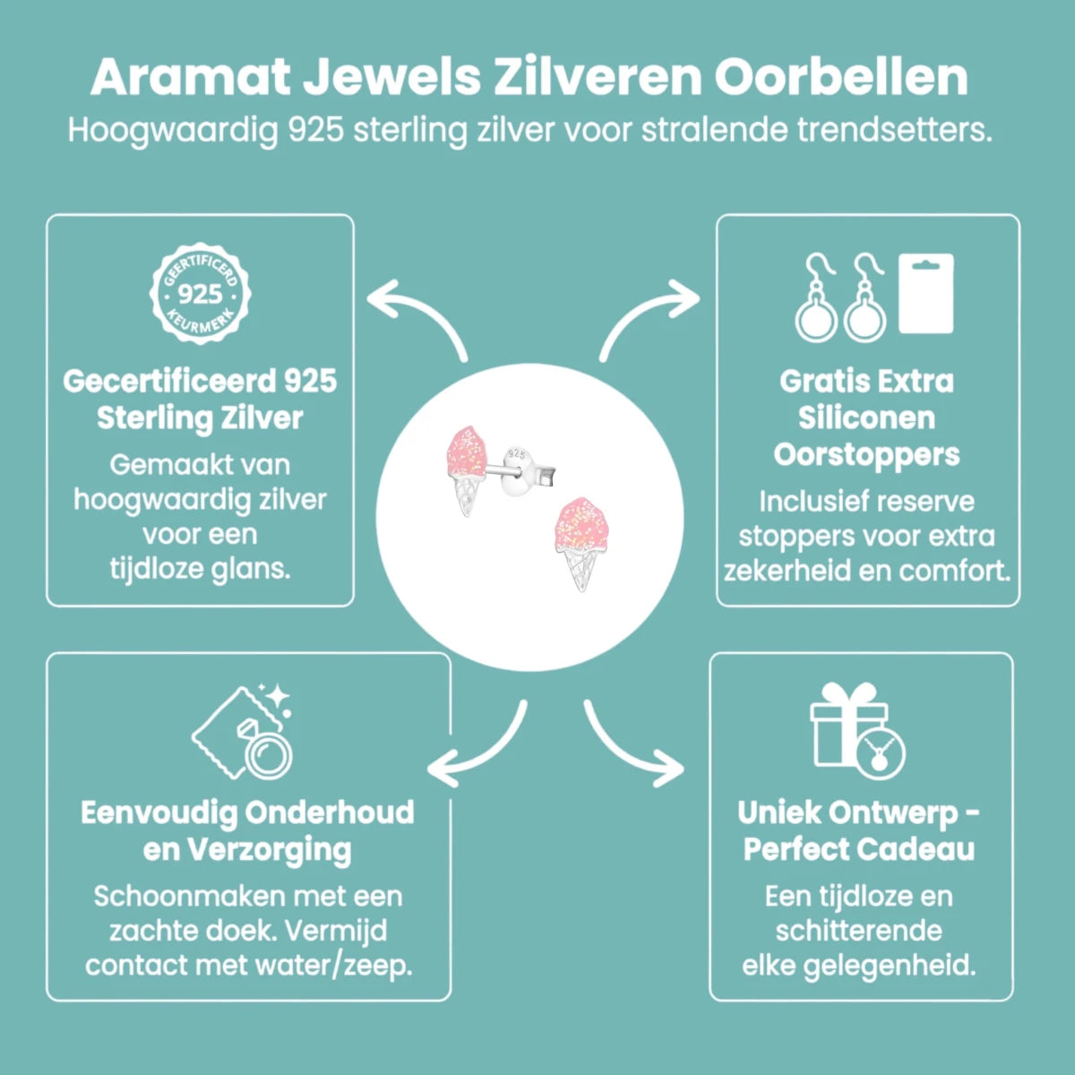 Zomerse Zilveren Ijsco Oorbellen - Aramat Jewels - Oorbellen - cadeautip