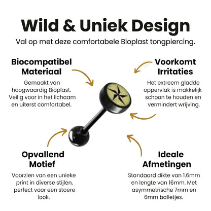 Een paar oorstekers met zwarte en gele sterren