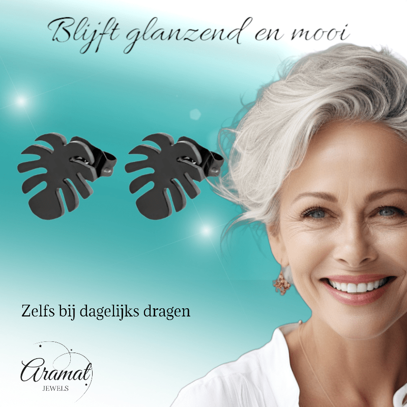 Zwarte Blaadjes Oorbellen - RVS - 10mm - oor4213 - Oorbellen kopen# - 10mm - alles - blad