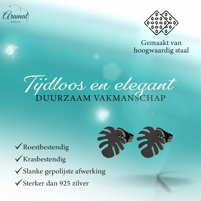 Zwarte Blaadjes Oorbellen - RVS - 10mm - oor4213 - Oorbellen kopen# - 10mm - alles - blad