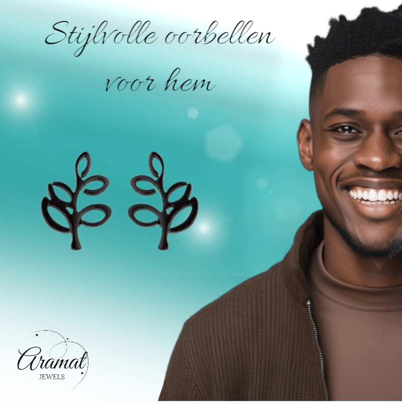 Zwarte Blaadjes Oorbellen RVS - 10x7 mm - oor4240 - Oorbellen kopen# - 10mm - alles - blad