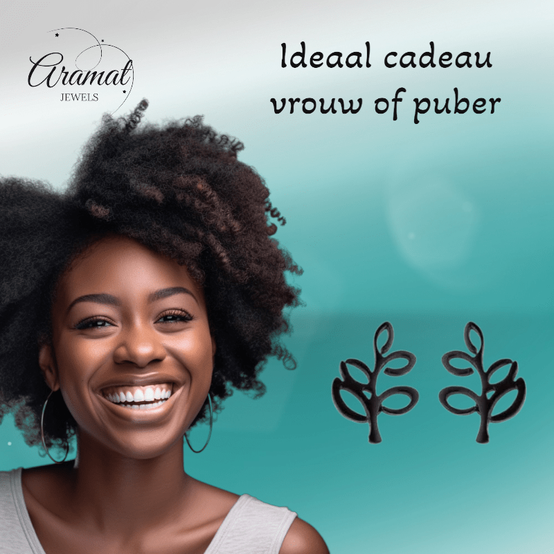 Zwarte Blaadjes Oorbellen RVS - 10x7 mm - oor4240 - Oorbellen kopen# - 10mm - alles - blad