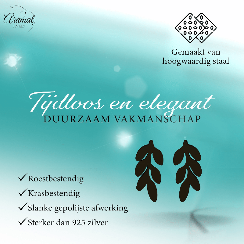 Zwarte Blaadjes Oorbellen RVS - 12x6 mm - oor5510 - Oorbellen kopen# - 12mm - alles - blad