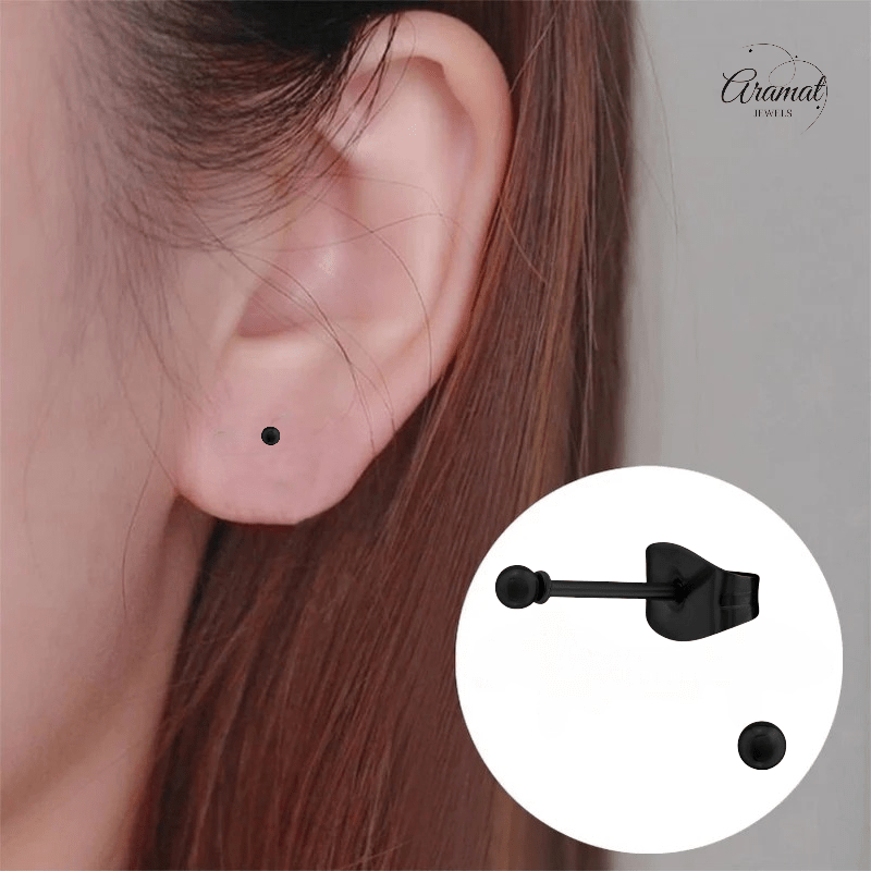 Zwarte Bolletjes Oorbellen 2mm - oor2722 - 13880 - Oorbellen kopen# - 2mm - alles - bolletjes