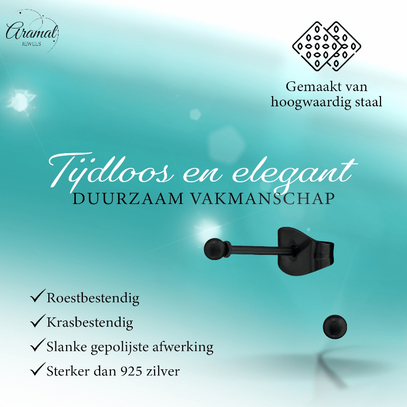 Zwarte Bolletjes Oorbellen 2mm - oor2722 - 13880 - Oorbellen kopen# - 2mm - alles - bolletjes