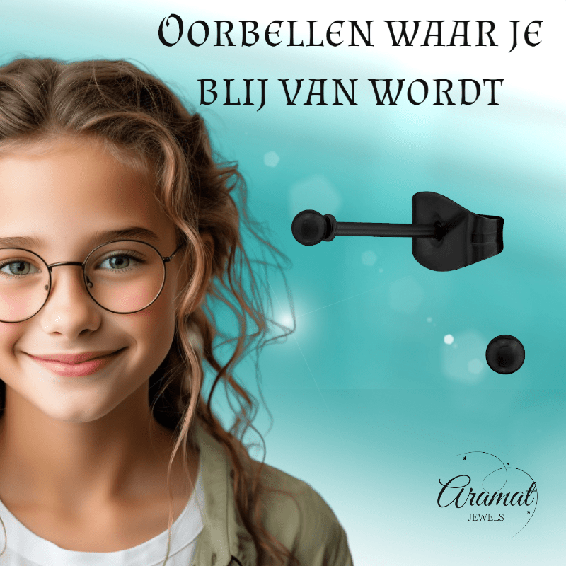 Zwarte Bolletjes Oorbellen 2mm - oor2722 - 13880 - Oorbellen kopen# - 2mm - alles - bolletjes