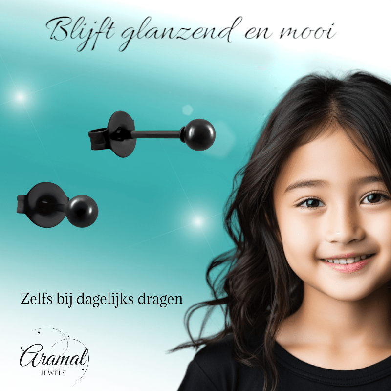 Zwarte Bolletjes Oorbellen 3mm - oor2723 - 13881 - Oorbellen kopen# - 3mm - alles - bolletjes