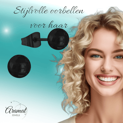 Zwarte Bolletjes Oorbellen 7mm - oor3766 - Oorbellen kopen# - 7mm - alles - bolletjes