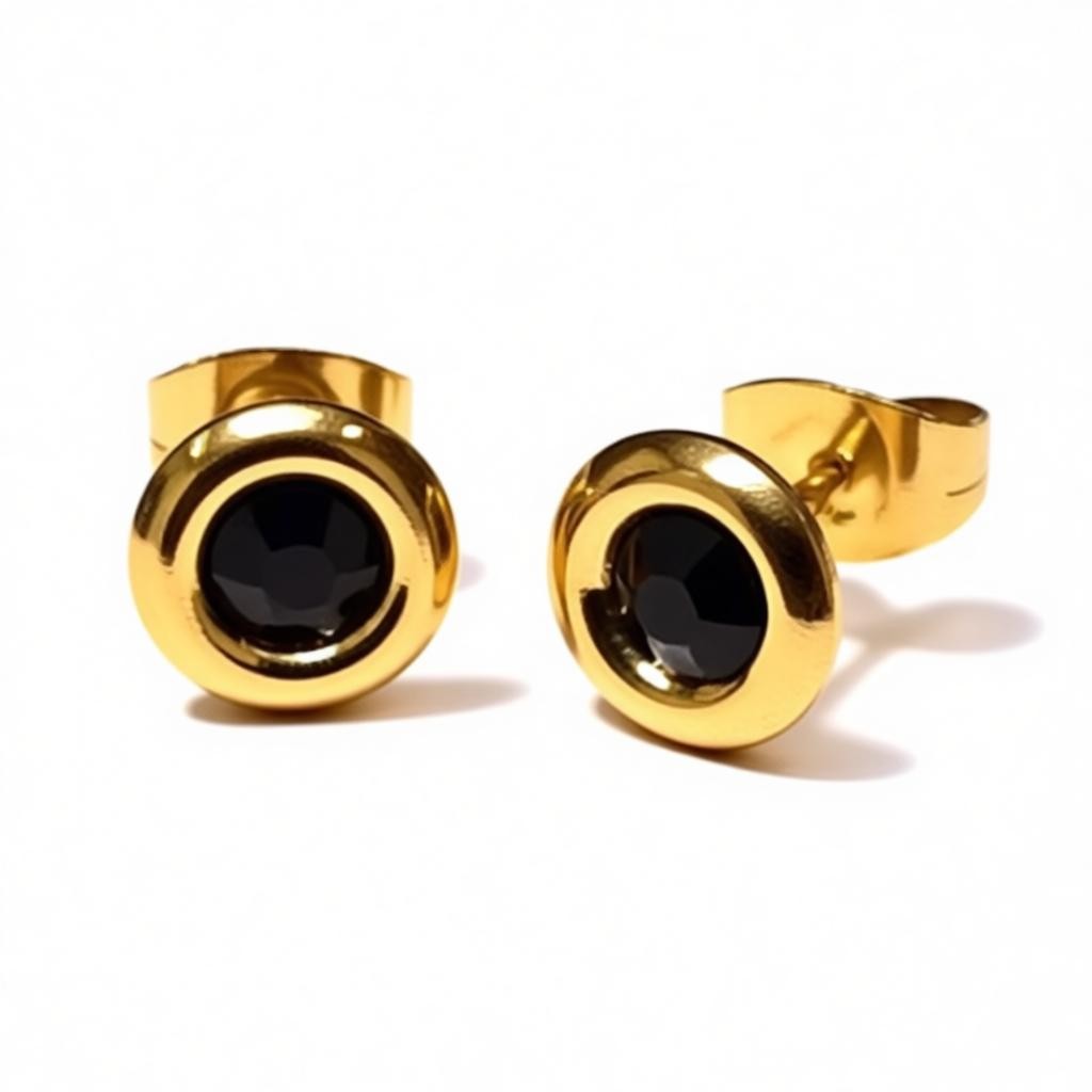 Black Crystal Earrings gold color - 8mm
