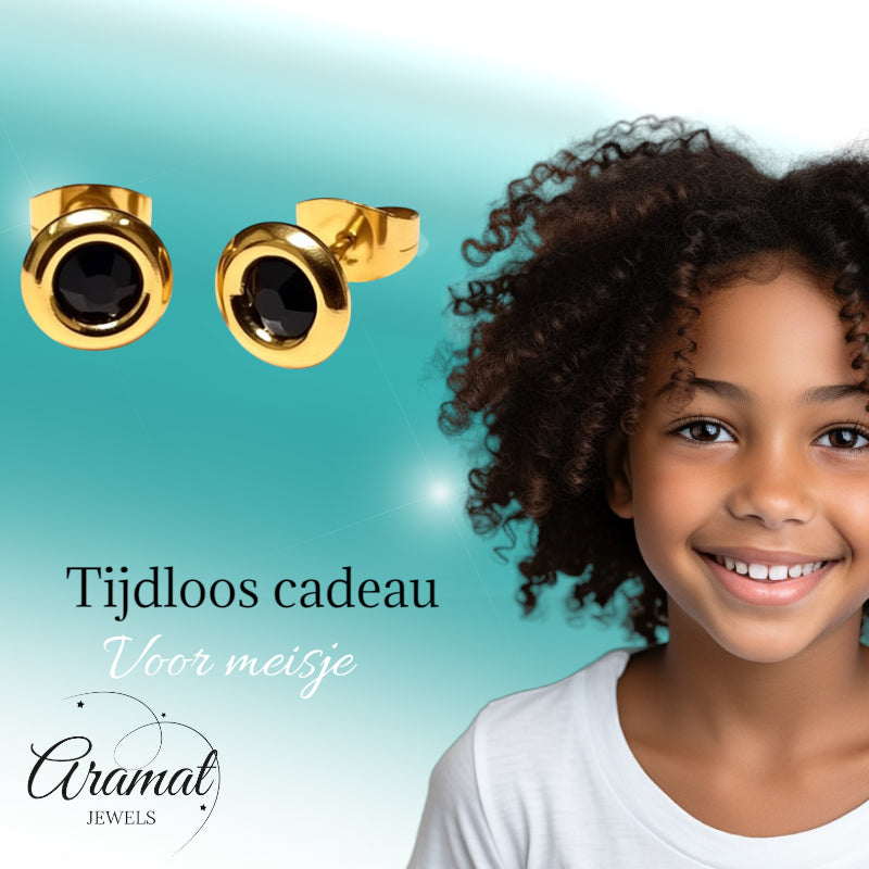 Black Crystal Earrings gold color - 8mm