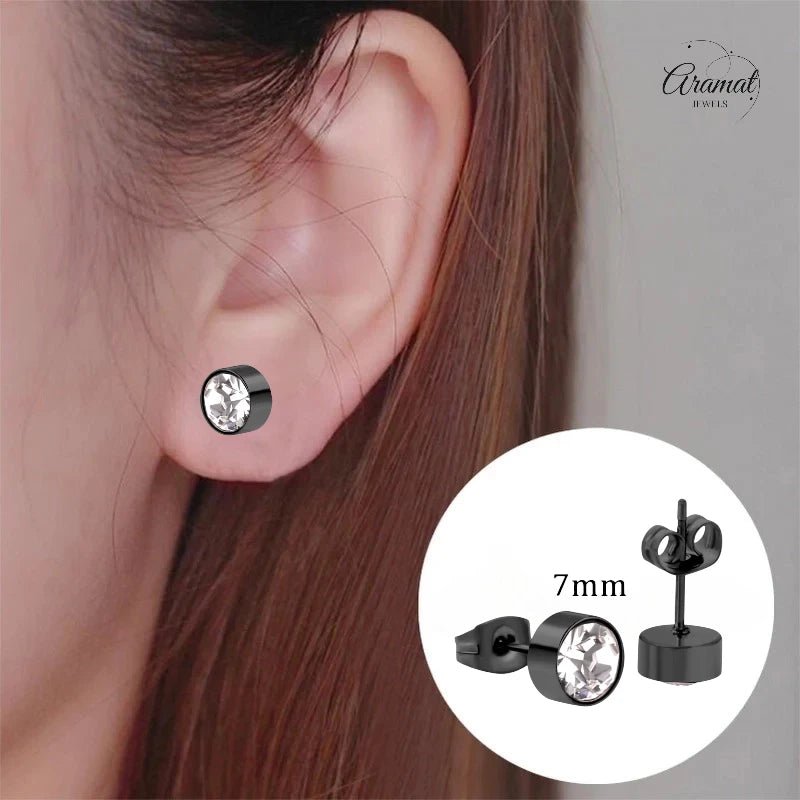 Zwarte Kristal Oorbellen Staal | 7mm - oor3752 - Oorbellen kopen# - 7mm - alles