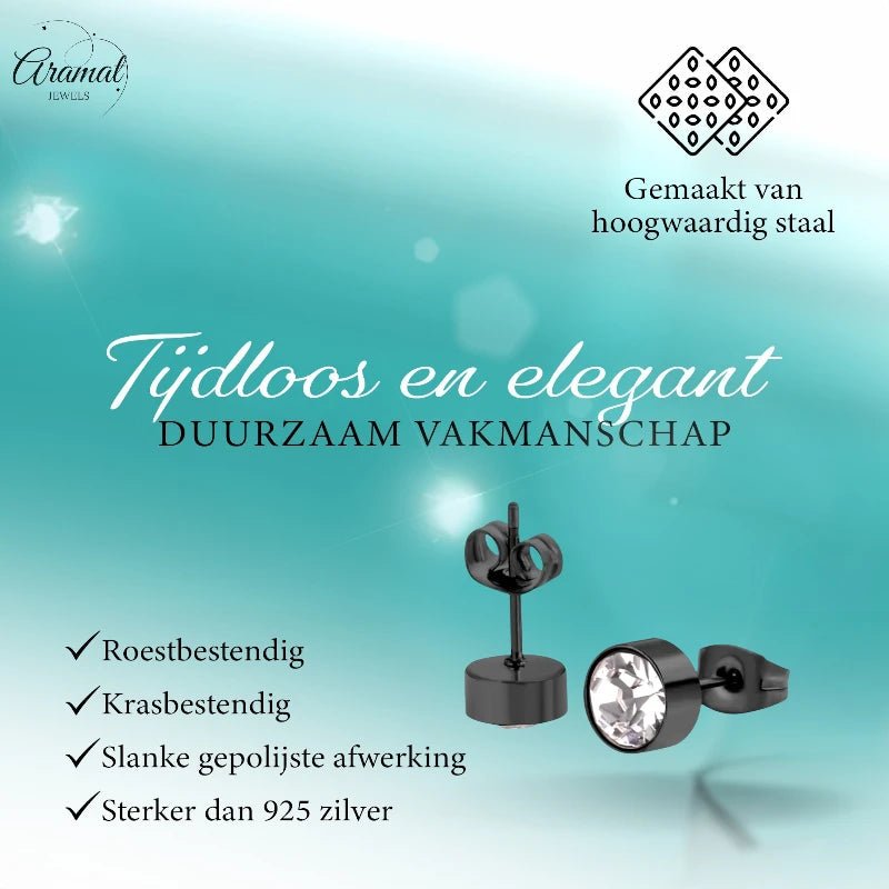 Zwarte Kristal Oorbellen Staal | 7mm - oor3752 - Oorbellen kopen# - 7mm - alles