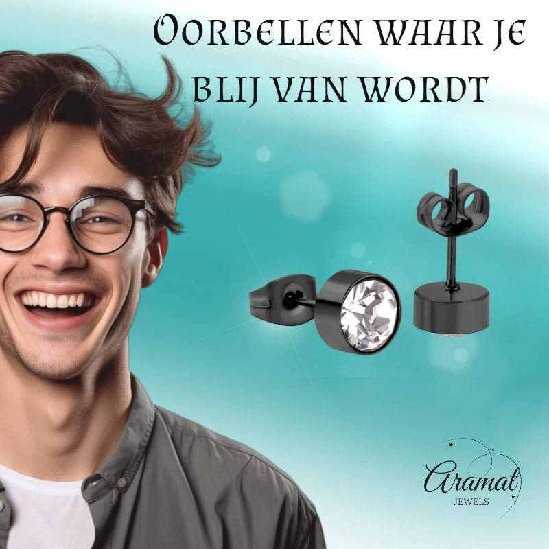 Zwarte Kristal Oorbellen Staal | 7mm - oor3752 - Oorbellen kopen# - 7mm - alles