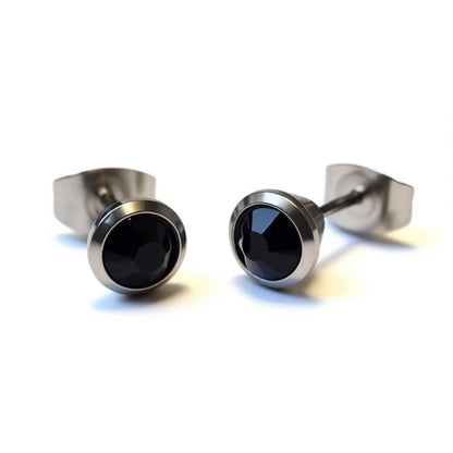 Earrings – Steel Black Crystal Silver Colored (6mm) 