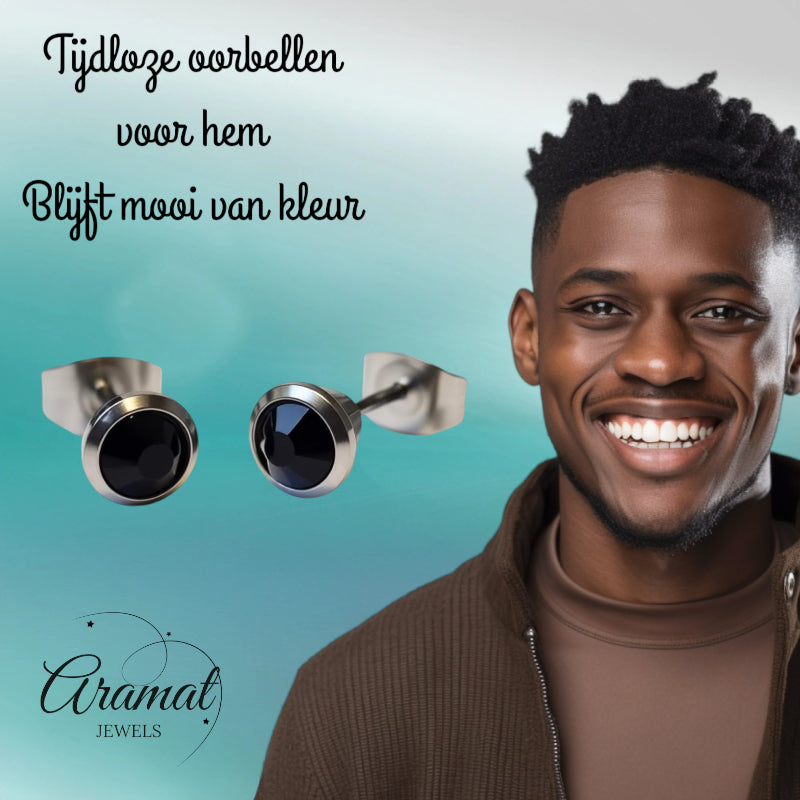 Earrings – Steel Black Crystal Silver Colored (6mm) 