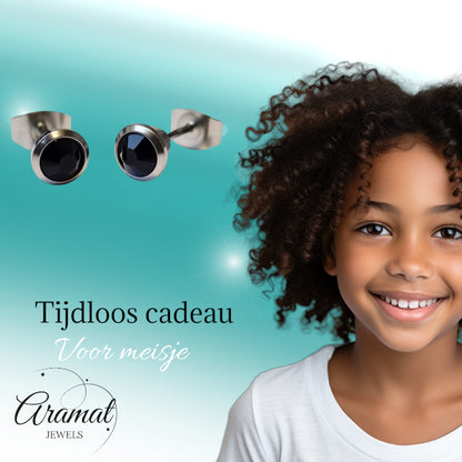 Earrings – Steel Black Crystal Silver Colored (6mm) 