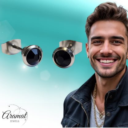 Earrings – Steel Black Crystal Silver Colored (6mm) 