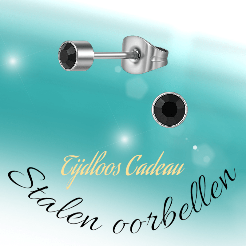Zwarte kristal oorstekers – 4mm zilver RVS - Aramat Jewels - Oorbellen - cadeautip