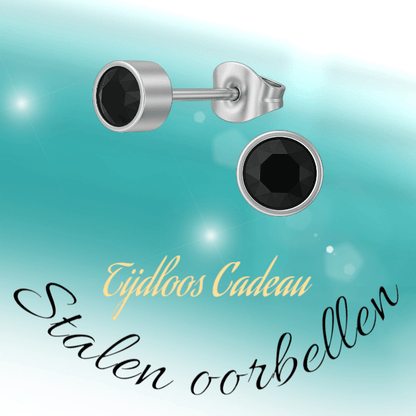 Zwarte kristal oorstekers – 5mm zilver RVS - Aramat Jewels - Oorbellen - cadeautip