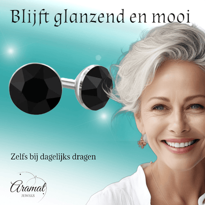 Zwarte Kristallen Mini Oorbellen – 3mm – RVS - Aramat Jewels - Oorbellen - cadeautip