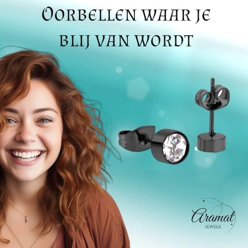 Zwarte Kristallen Oorbellen 5mm – Staal - oor3750 - Oorbellen kopen# - 5mm - alles