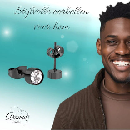 Zwarte Kristallen Oorbellen 5mm – Staal - oor3750 - Oorbellen kopen# - 5mm - alles