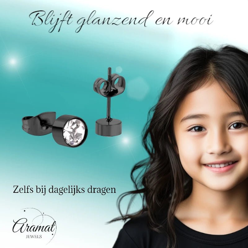 Zwarte Kristallen Oorbellen 5mm – Staal - oor3750 - Oorbellen kopen# - 5mm - alles