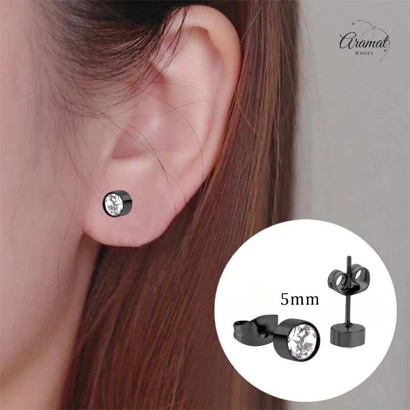 Zwarte Kristallen Oorbellen 5mm – Staal - oor3750 - Oorbellen kopen# - 5mm - alles