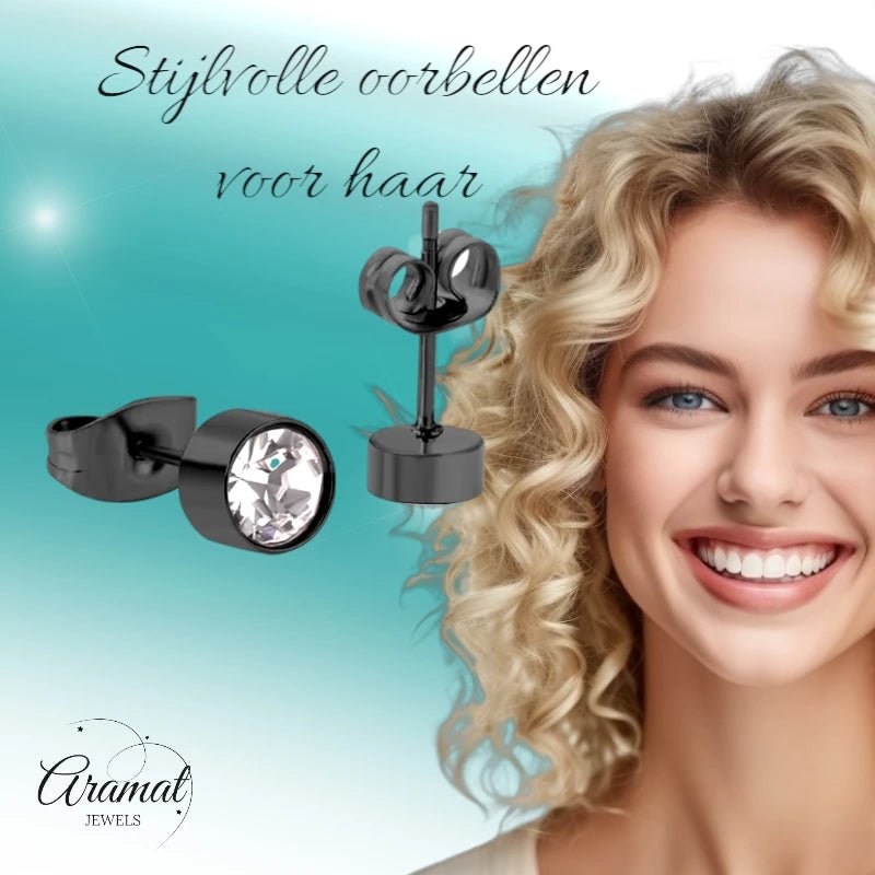 Zwarte Kristallen Oorbellen 5mm – Staal - oor3750 - Oorbellen kopen# - 5mm - alles