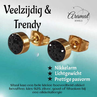 Zwarte kristallen oorstekers 6 mm – goudkleurig - oor3097 - Oorbellen kopen# - 6mm - alles - cadeau