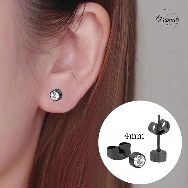 Zwarte Oorbellen met Kristal | 4mm Uniseks - oor3749 - Oorbellen kopen# - 4mm - alles