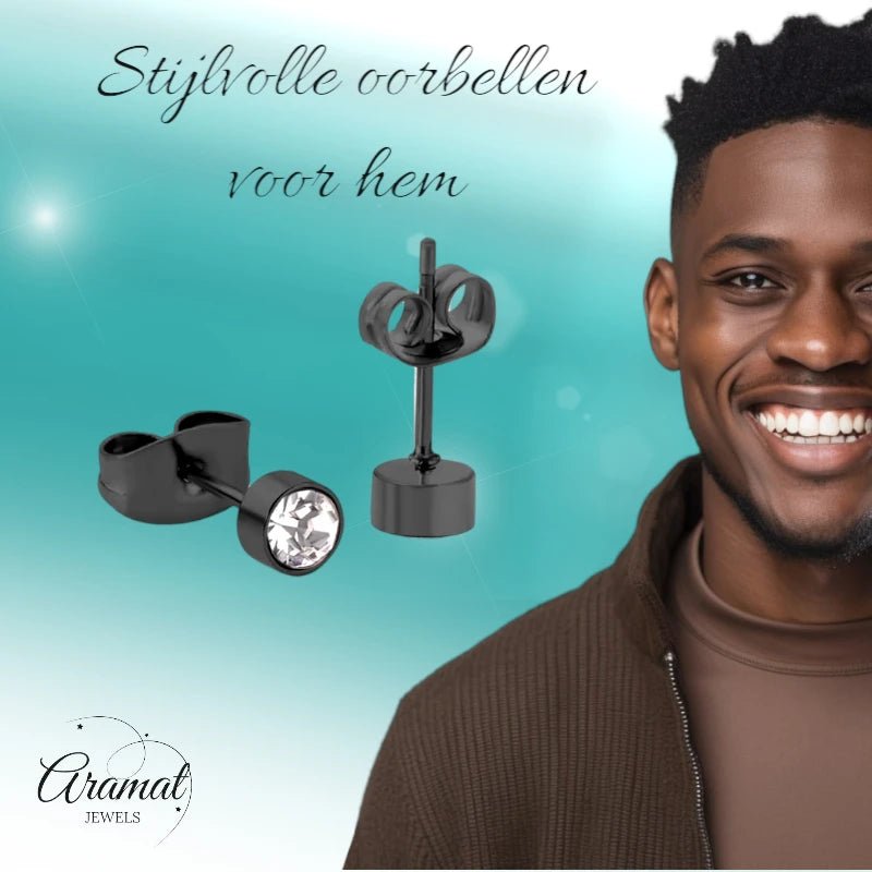 Zwarte Oorbellen met Kristal | 4mm Uniseks - oor3749 - Oorbellen kopen# - 4mm - alles