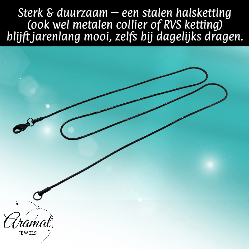Zwarte Ronde Slangenketting Staal - Soepele Snake Chain Ketting - Aramat Jewels - RVS Sieraden - Halskettingen - cadeautip