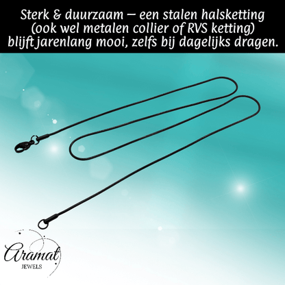 Zwarte Ronde Slangenketting Staal - Soepele Snake Chain Ketting - Aramat Jewels - RVS Sieraden - Halskettingen - cadeautip