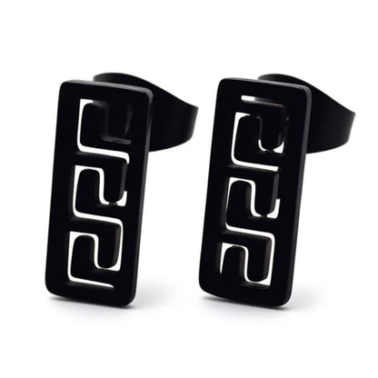 Earrings – Steel Bar Black Greek Motif (11x5mm) 
