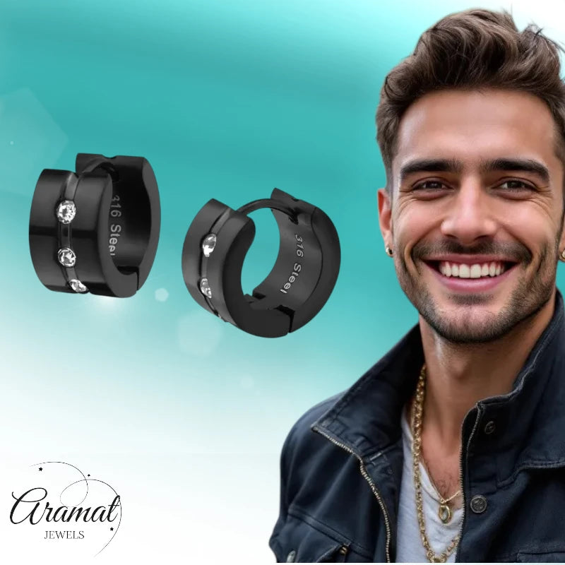 Earrings – Steel Huggies Zirconia Black (13mm)