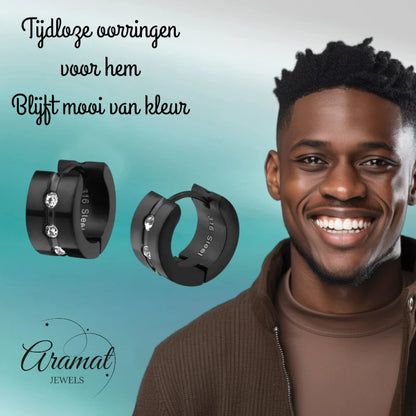 Earrings – Steel Huggies Zirconia Black (13mm)